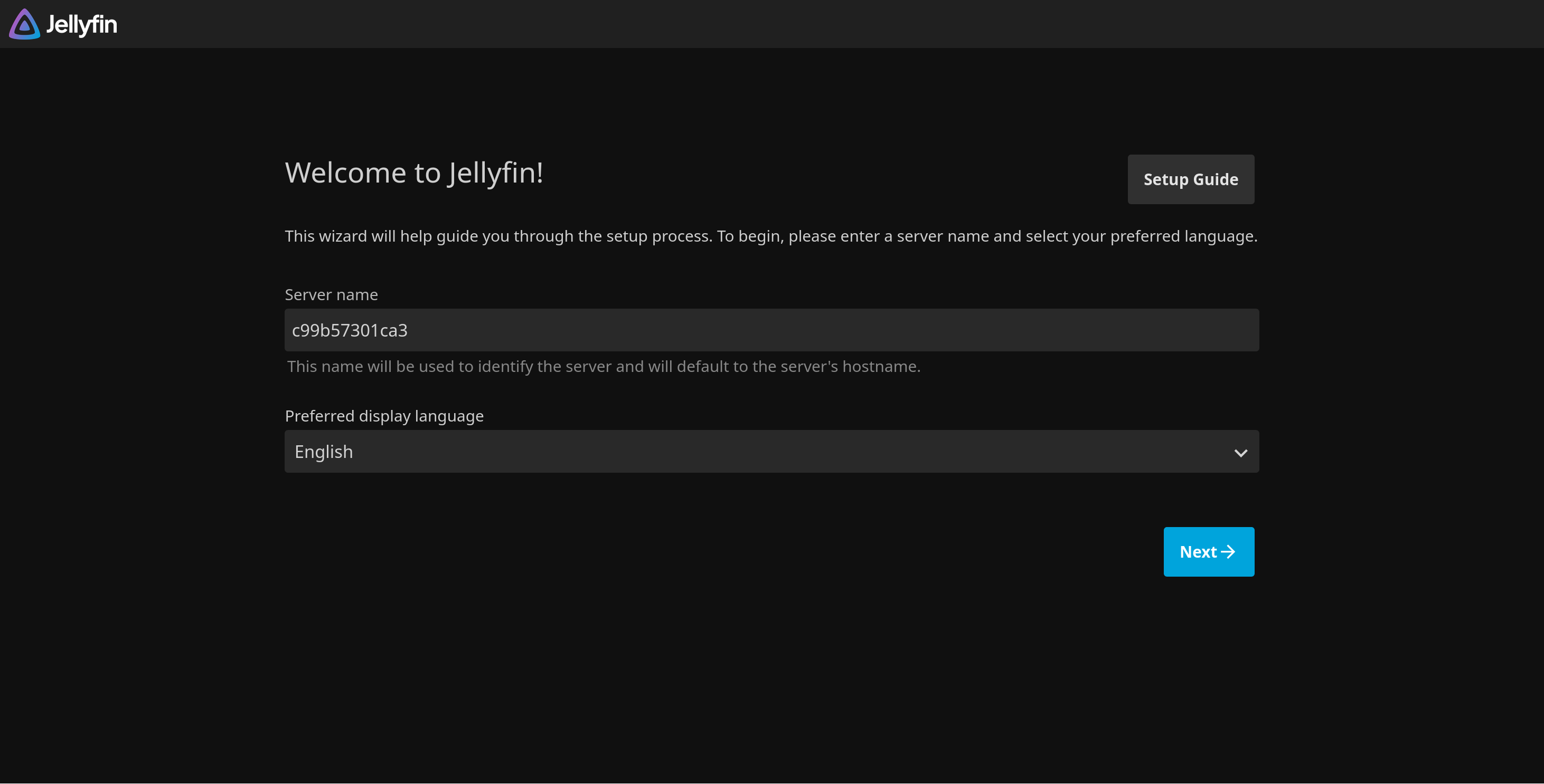 Jellyfin welcome screen