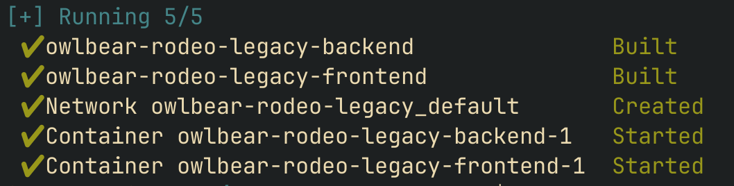 Docker output of the two images launching