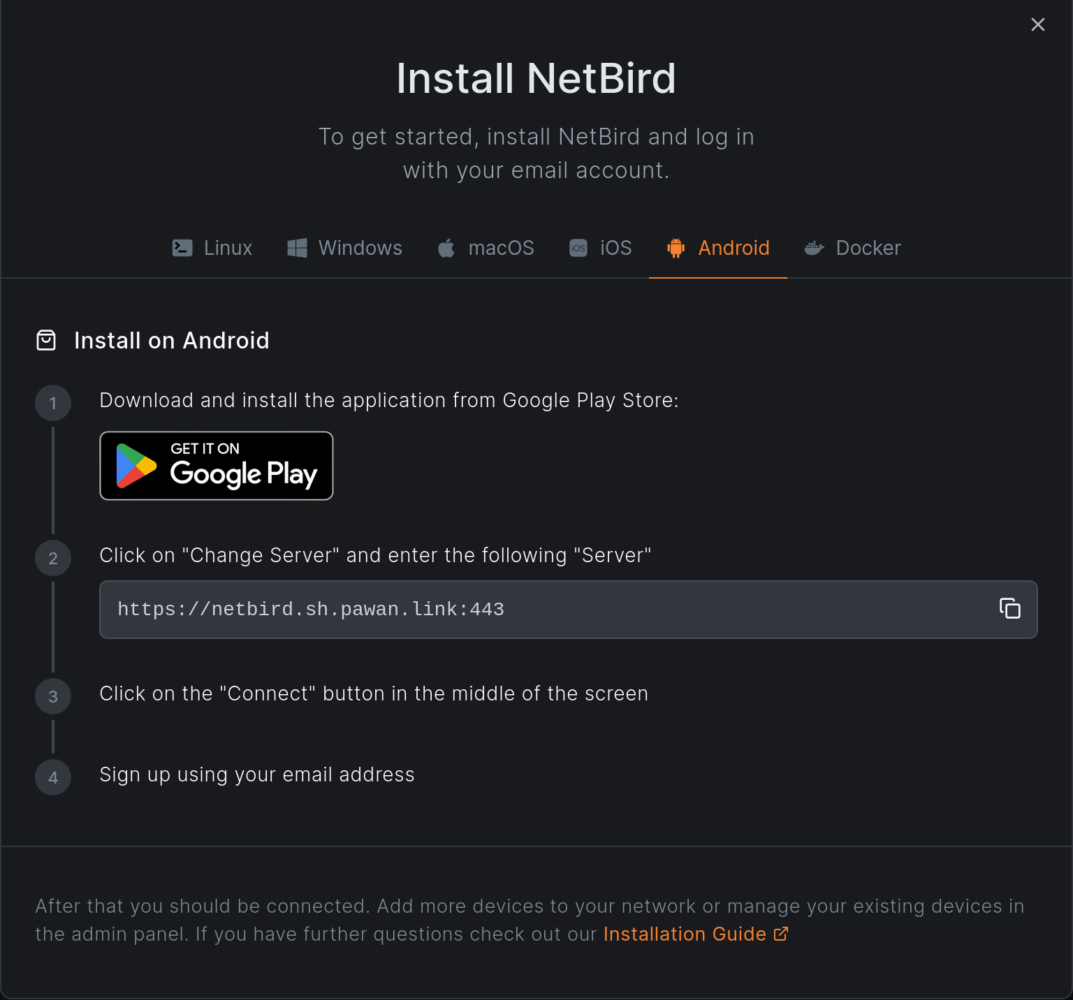 Android install instructions